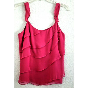 Top-Alfani-Fuchsia Pink-Sleeveless-Layered Ruffles-Side Zip-100% Silk-SIZE 8